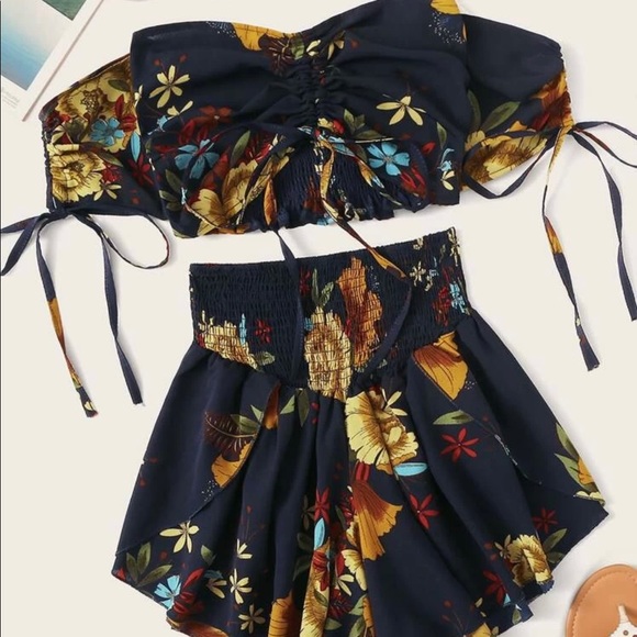 SHEIN Floral Drawstring Top & Bottom Set - Picture 1 of 1